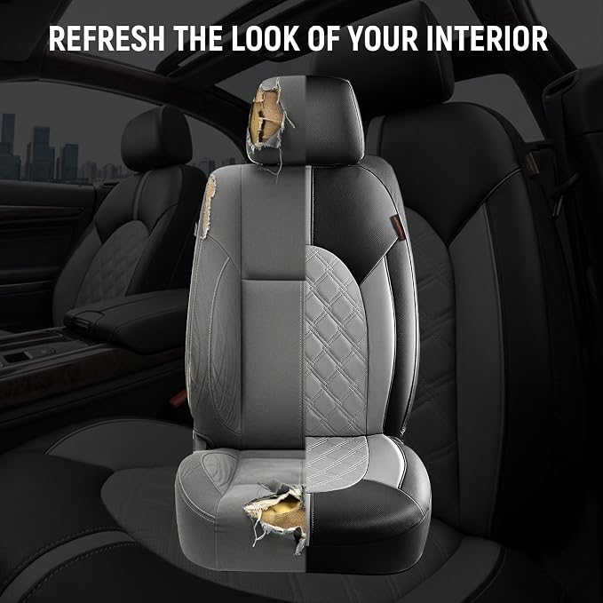 Universal Faux Leather Seat Covers — Front Seat — Gray