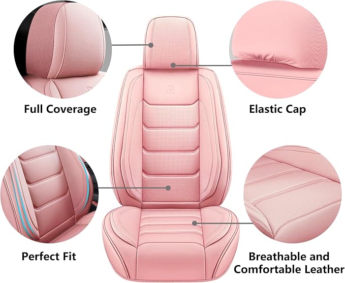 Faux Leather Car Seat Covers — Full Set — Pink