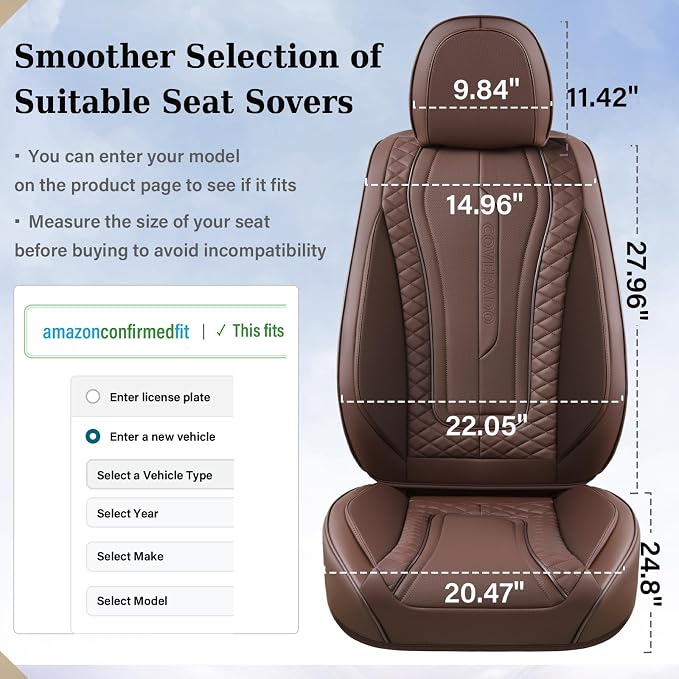 Universal Faux Leather Seat Covers — Front Seat — Coffee