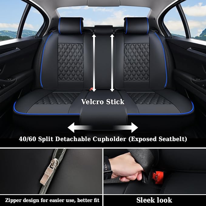 Universal Faux Leather Seat Covers — Full Set — Black / Blue