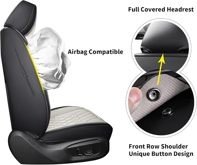 Universal Faux Leather Seat Covers — Front Seat — Black / Beige