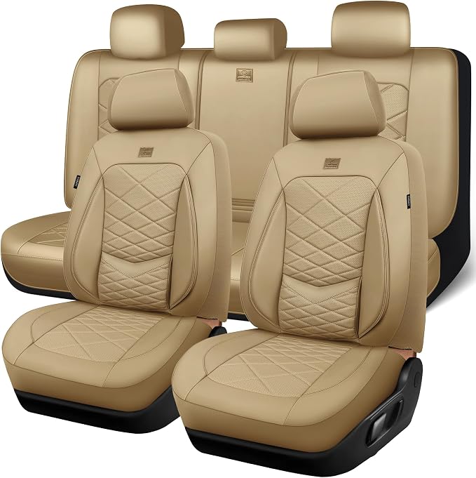 Universal Faux Leather Seat Covers — Full Set — Beige