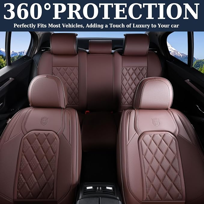 Universal Faux Leather Seat Covers — Full Set — Coffee