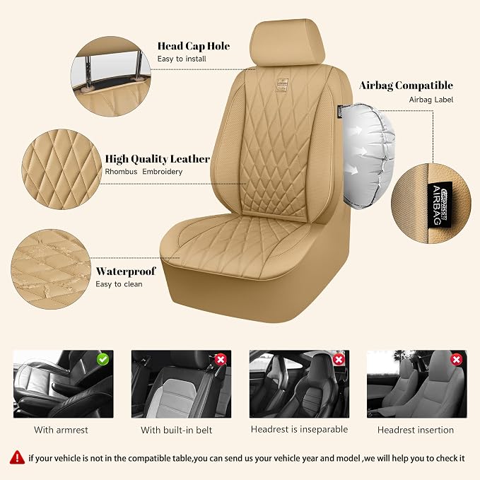 Universal Faux Leather Seat Covers — Full Set — Beige