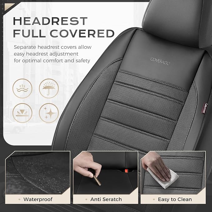 Fabric Car Seat Covers — Full Set — Black