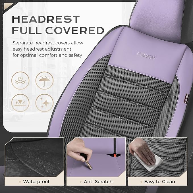 Fabric Car Seat Covers — Full Set — Purple / Black