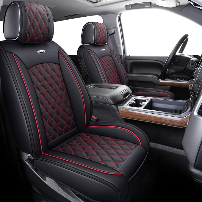 Faux Leather Seat Covers for Chevrolet Silverado / GMC Sierra — Front Seat — Black / Red