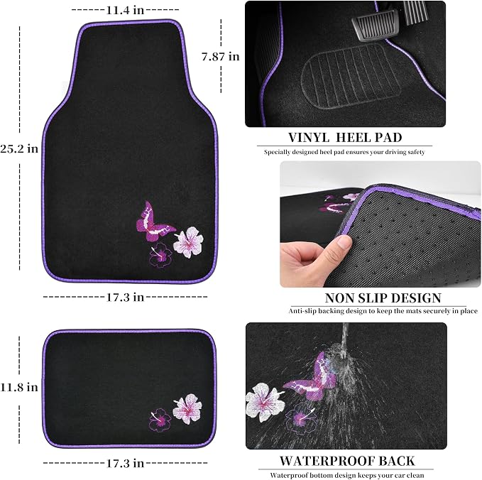 Universal Fabric Seat Covers — Full Set — Black / Purple