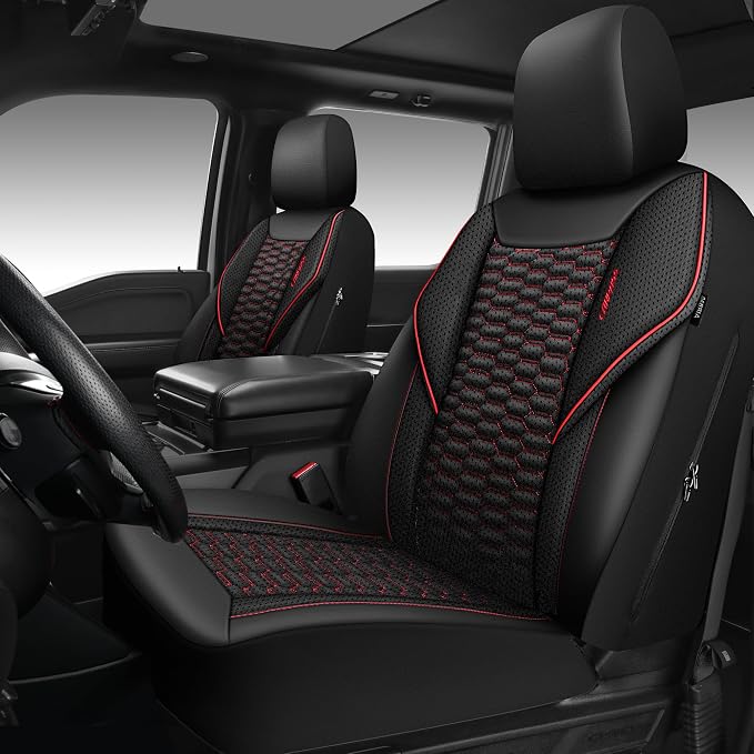 Universal Fabric Seat Covers — Front Seat — Black / Red
