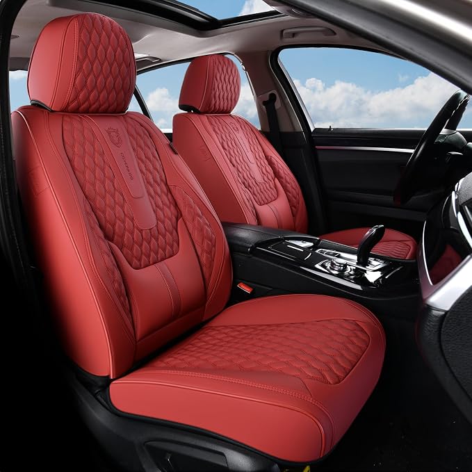 Universal Faux Leather Seat Covers — Front Seat — Red