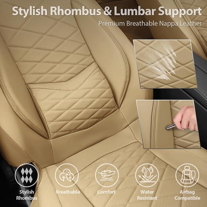 Universal Faux Leather Seat Covers — Full Set — Beige