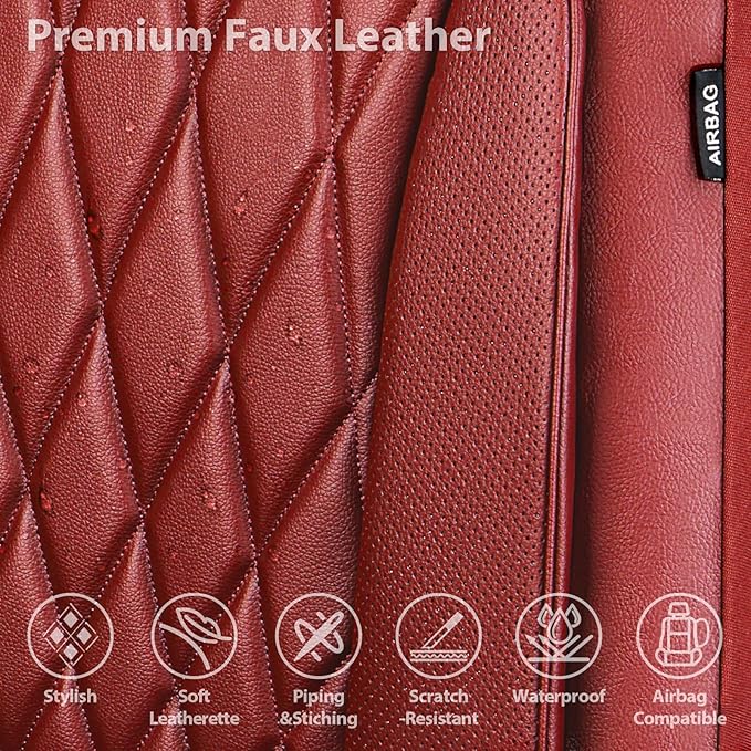 Universal Faux Leather Seat Covers — Front Seat — Burgundy / Red