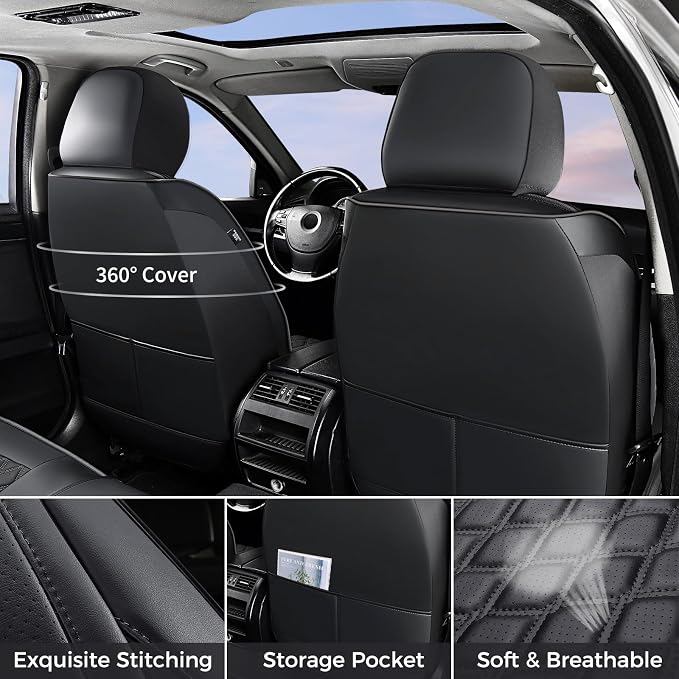 Faux Leather Seat Covers for Jeep Gladiator / Jeep Wrangler — Front Seat — Black