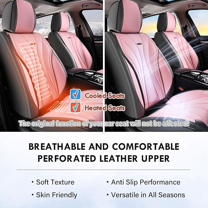 Universal Faux Leather Seat Covers — Full Set — Gray / Pink