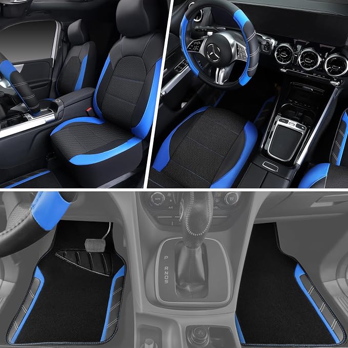 Universal Fabric Seat Covers — Full Set — Black / Blue