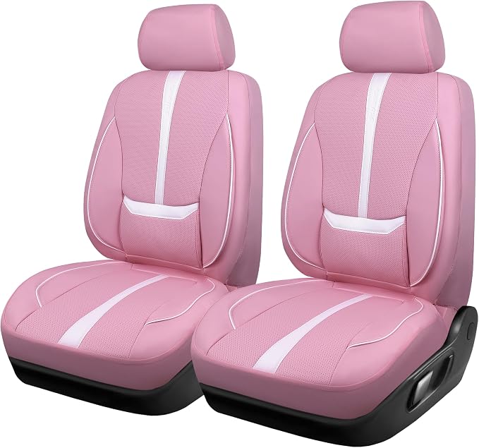 Universal Faux Leather Seat Covers — Front Seat — Pink / White