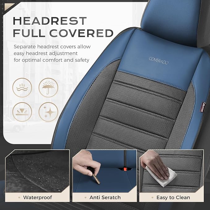 Fabric Car Seat Covers — Full Set — Blue / Black