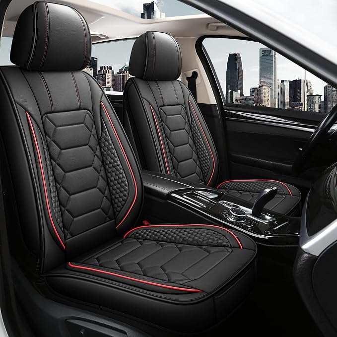 Universal Faux Leather Seat Covers — Full Set — Black / Red