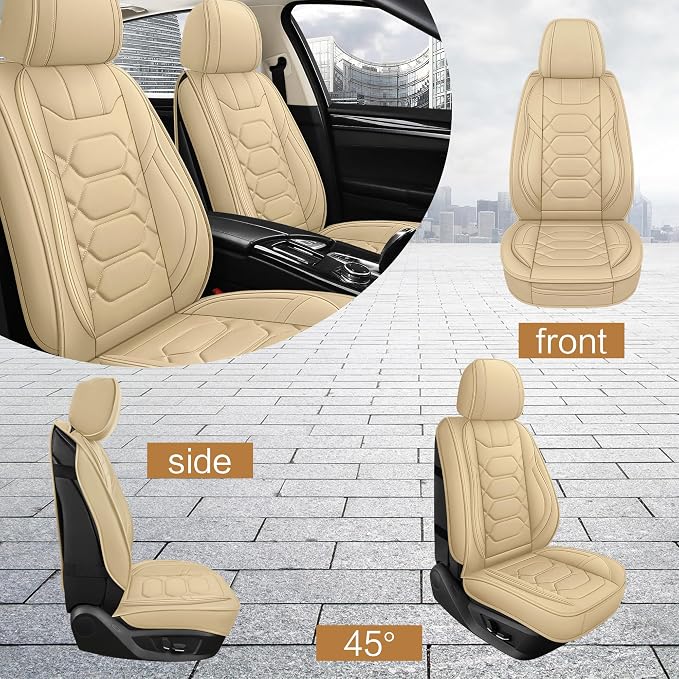 Universal Faux Leather Seat Covers — Front Seat — Beige