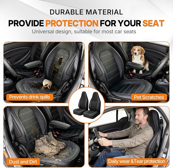 Universal Faux Leather Seat Covers — Front Seat — Black / White
