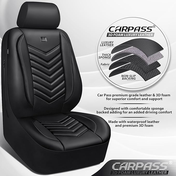 Universal Faux Leather Seat Covers — Front Seat — Black
