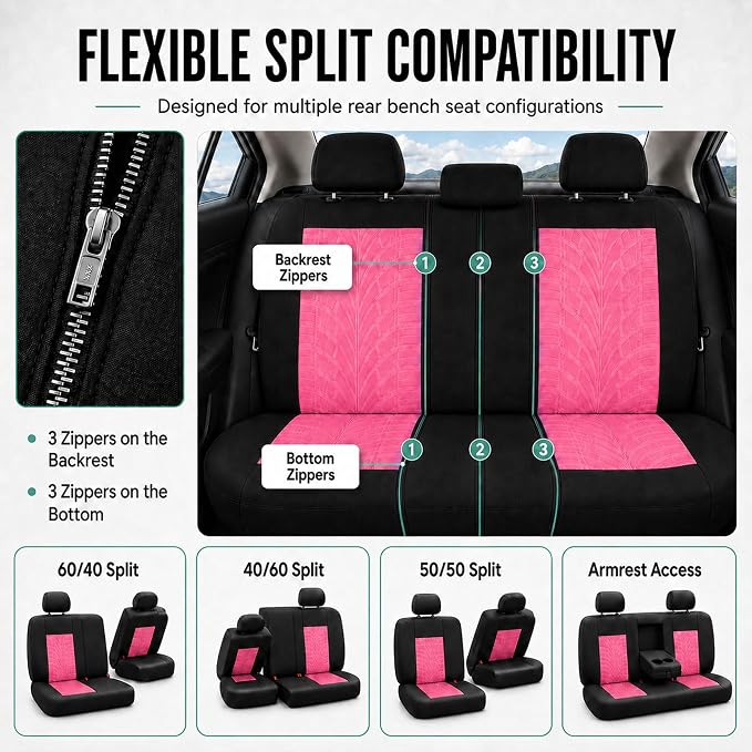 Universal Seat Covers — Full Set — Pink