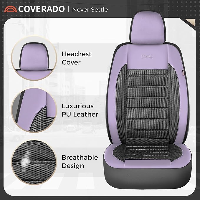 Fabric Car Seat Covers — Full Set — Purple / Black