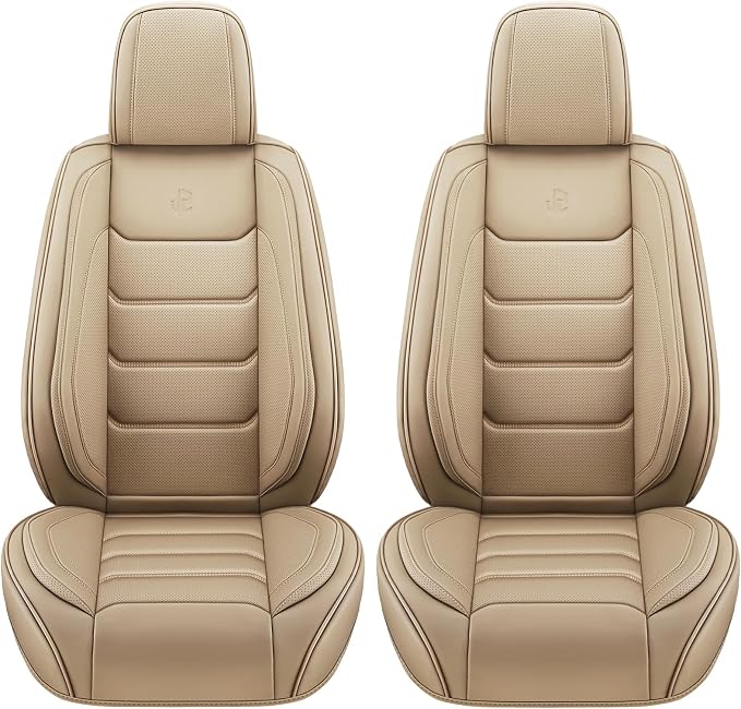 Faux Leather Car Seat Covers — Front Seat — Beige