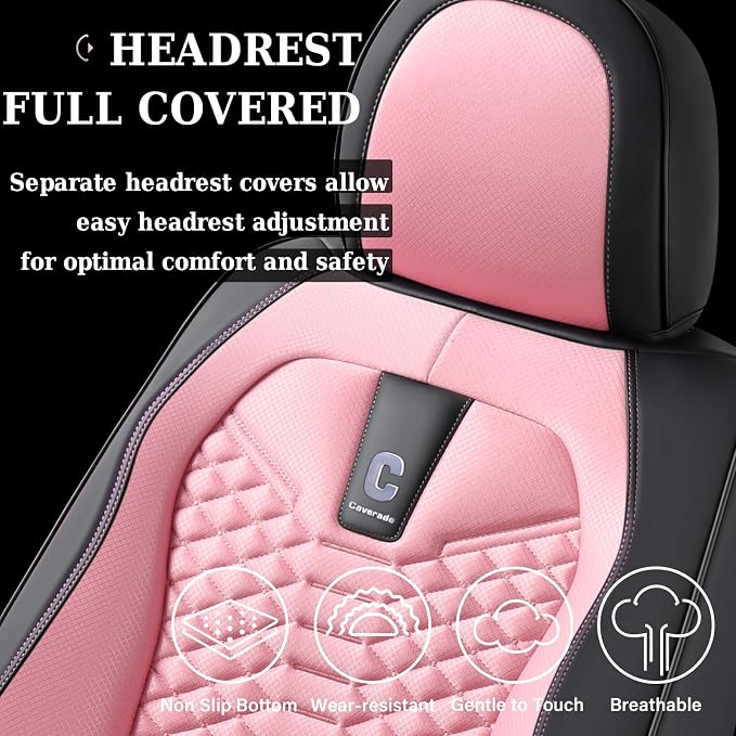 Universal Faux Leather Seat Covers — Full Set — Pink