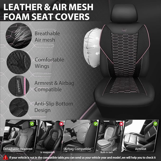 Universal Fabric Seat Covers — Front Seat — Black / Pink