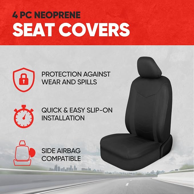 Neoprene Car Seat Covers — Front Seat — Black