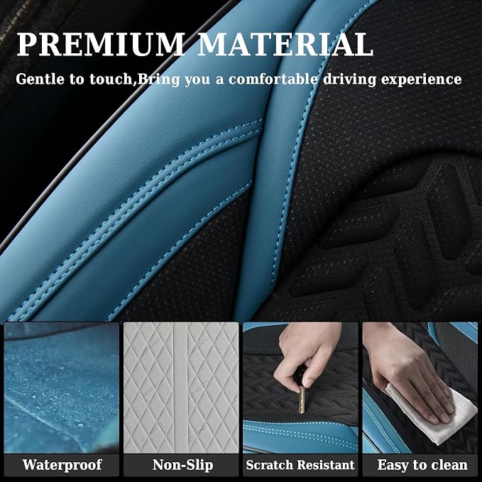 Universal Faux Leather Seat Covers — Front Seat — Blue