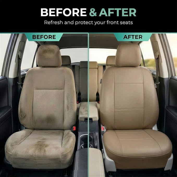 Universal Faux Leather Seat Covers — Front Seat — Tan