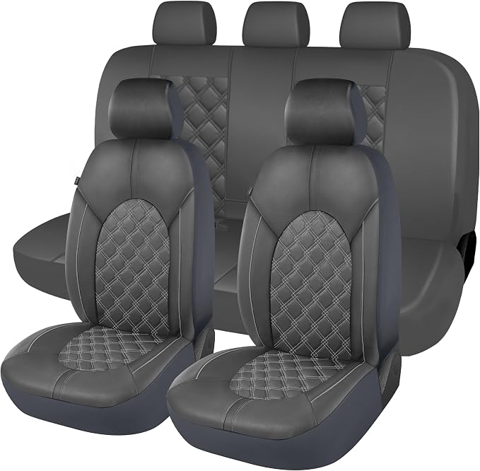 Universal Faux Leather Seat Covers — Full Set — Gray