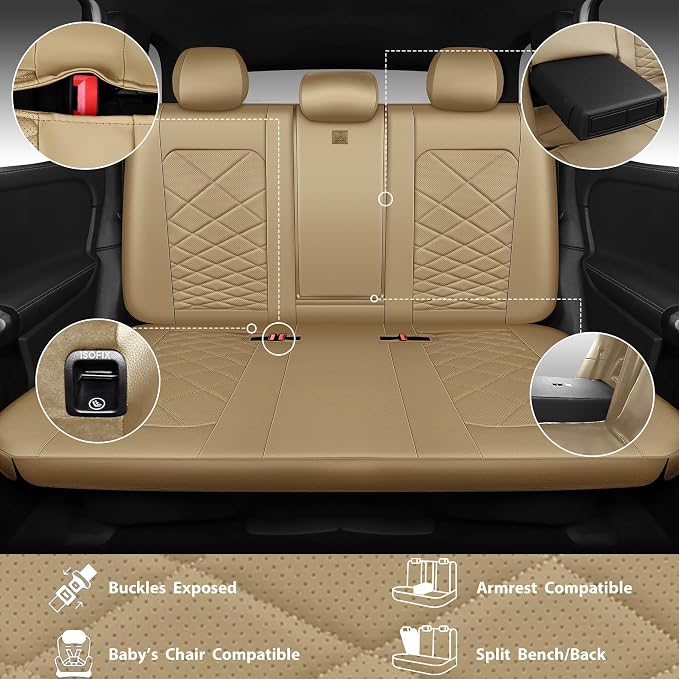 Universal Faux Leather Seat Covers — Full Set — Beige