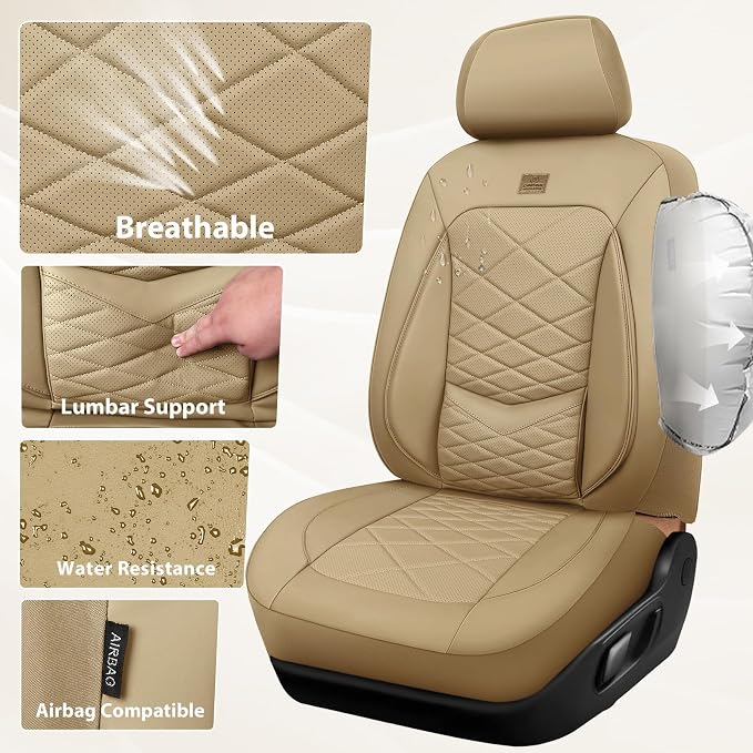 Universal Faux Leather Seat Covers — Full Set — Beige