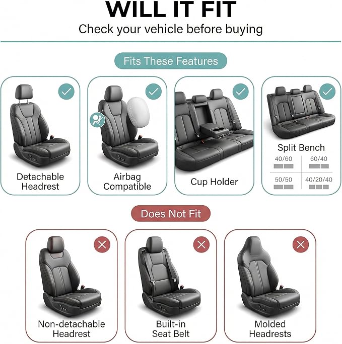 Universal Fabric Seat Covers — Full Set — Purple