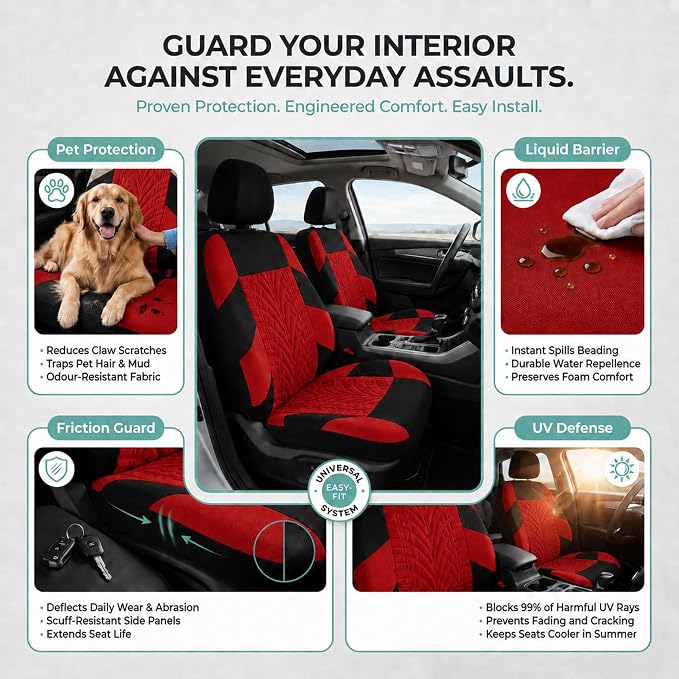 Universal Fabric Seat Covers — Full Set — Red