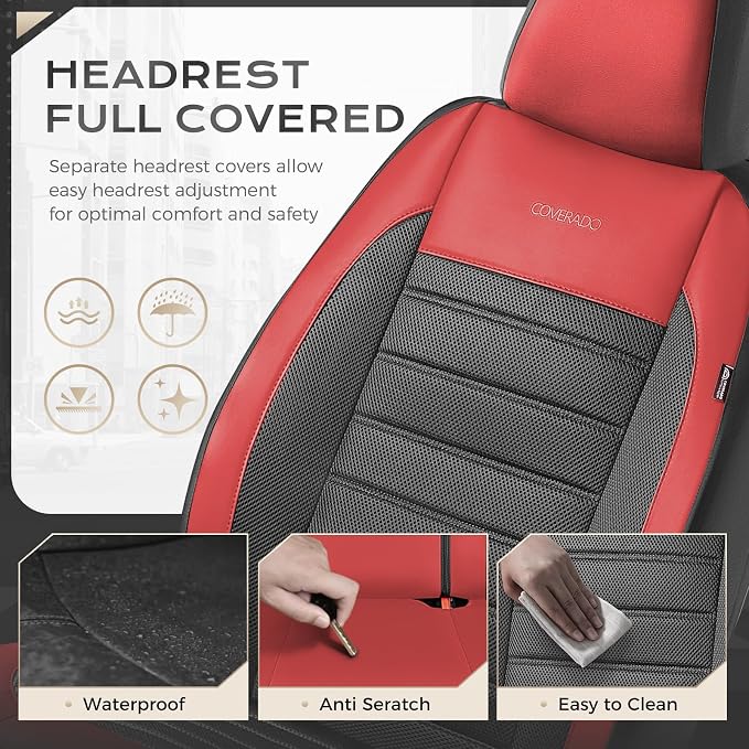 Fabric Car Seat Covers — Front Seat — Black / Red