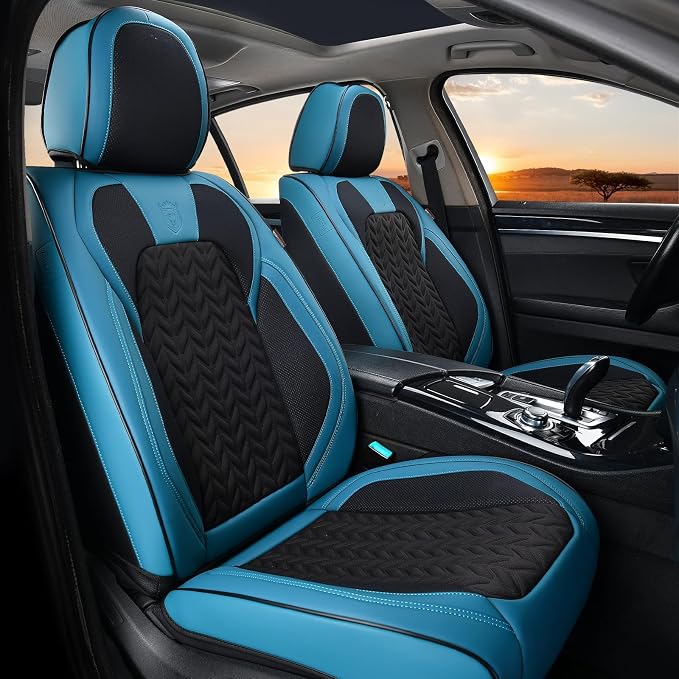 Universal Faux Leather Seat Covers — Front Seat — Blue