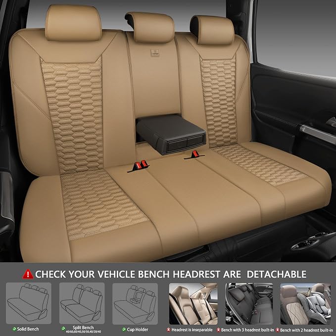 Universal Faux Leather Seat Covers — Full Set — Tan / Beige