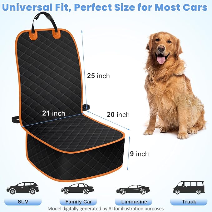 Pet Car Seat Protector — Front Seat — Black / Orange