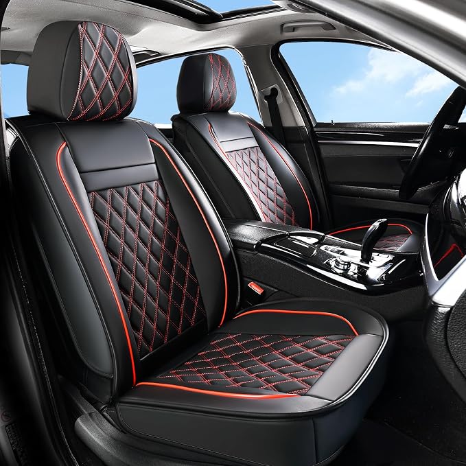 Universal Faux Leather Seat Covers — Front Seat — Black / Red