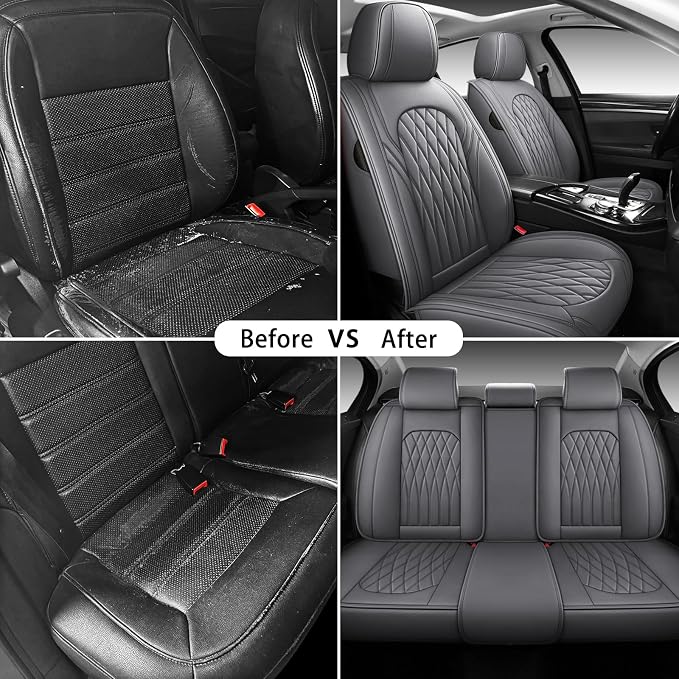 Universal Faux Leather Seat Covers — Full Set — Gray