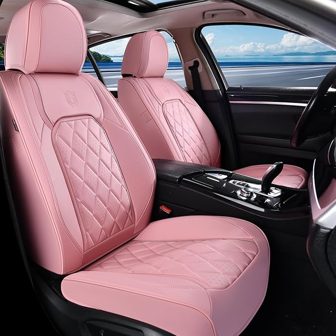 Universal Faux Leather Seat Covers — Front Seat — Pink