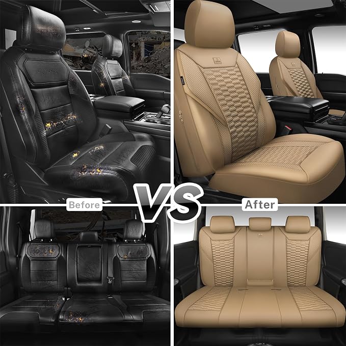 Universal Faux Leather Seat Covers — Full Set — Tan / Beige