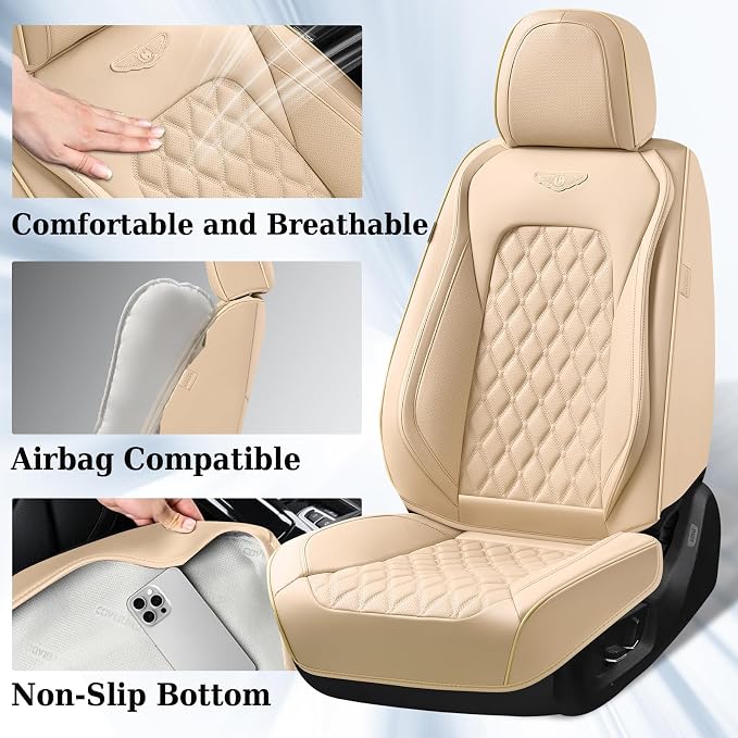 Universal Faux Leather Seat Covers — Full Set — Beige