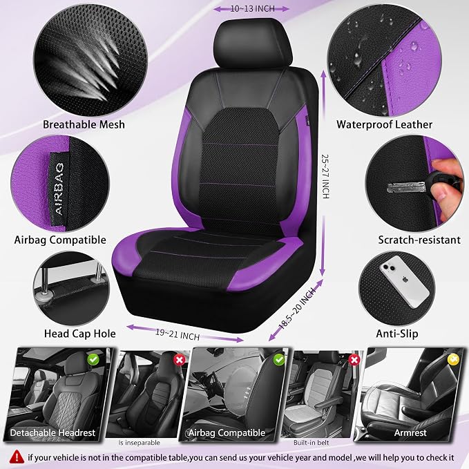 Universal Seat Covers — Full Set — Black / Purple