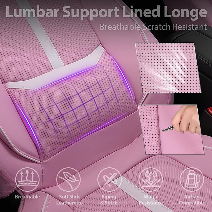 Universal Faux Leather Seat Covers — Front Seat — Pink / White