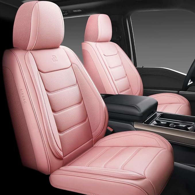 Faux Leather Car Seat Covers — Full Set — Pink